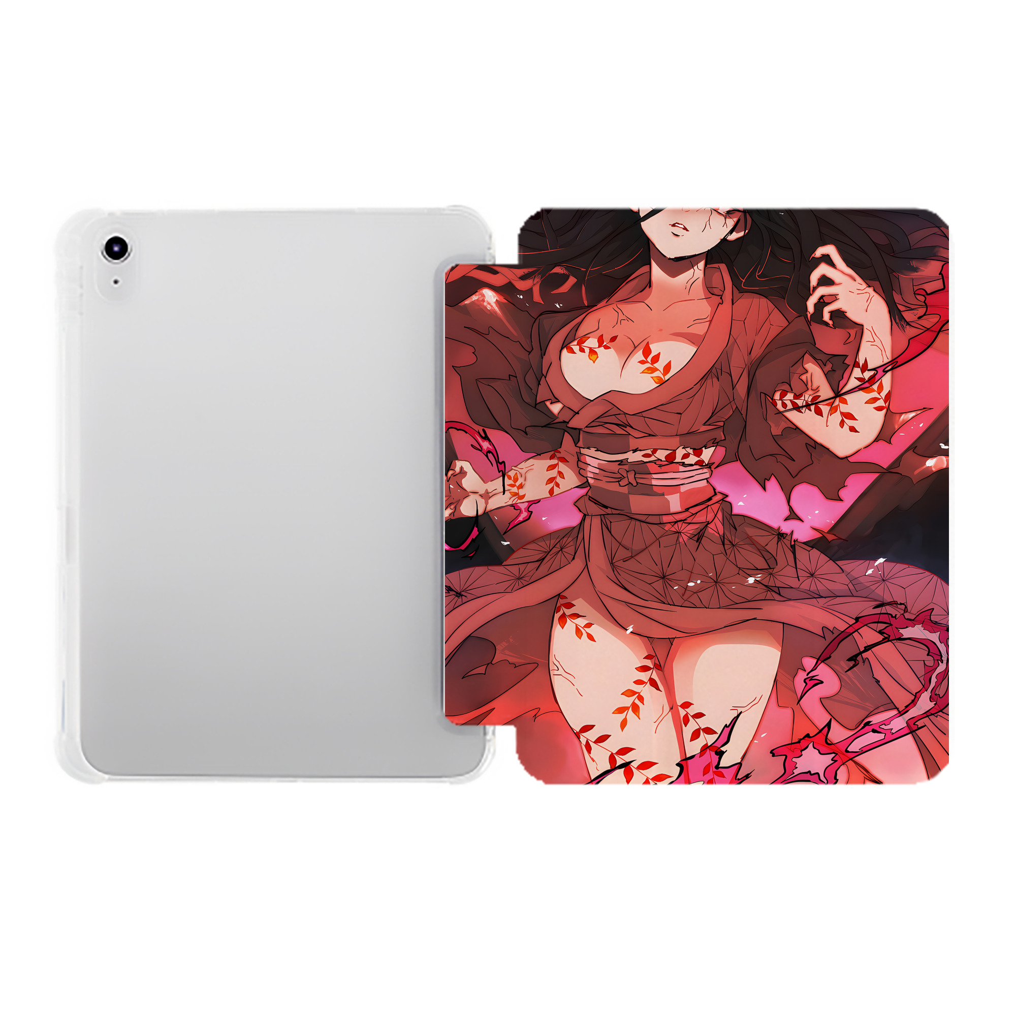 （画像用） 鬼滅の刃（きめつのやいば）竈門 禰󠄀豆子／かまど ねずこ Kamado Nezuko IPad ケース ペン収納付き 三つ折りスタンド PUレザー×シリコン 対応機種9.5/10.5/10.9インチ